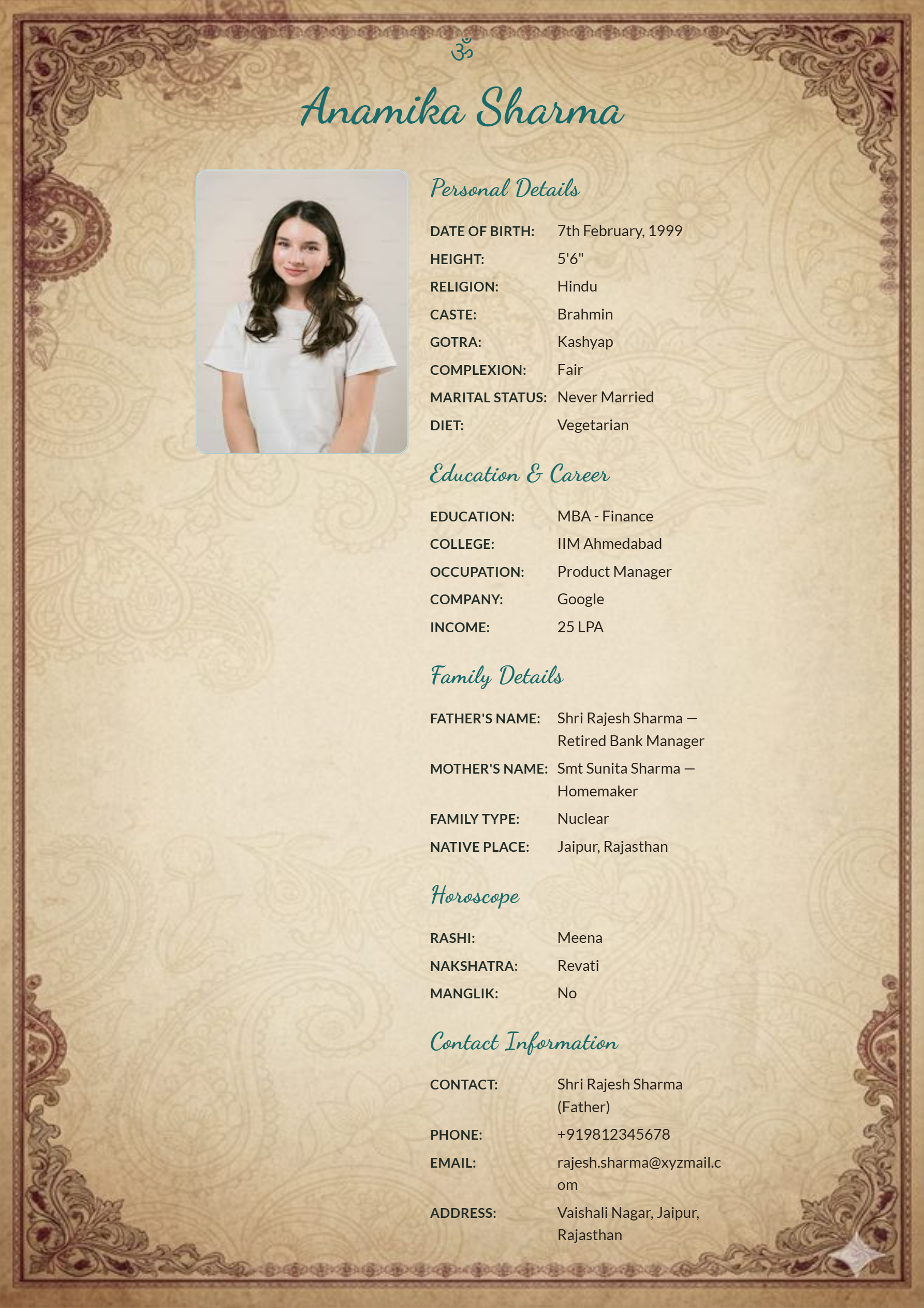Sample marriage biodata 1