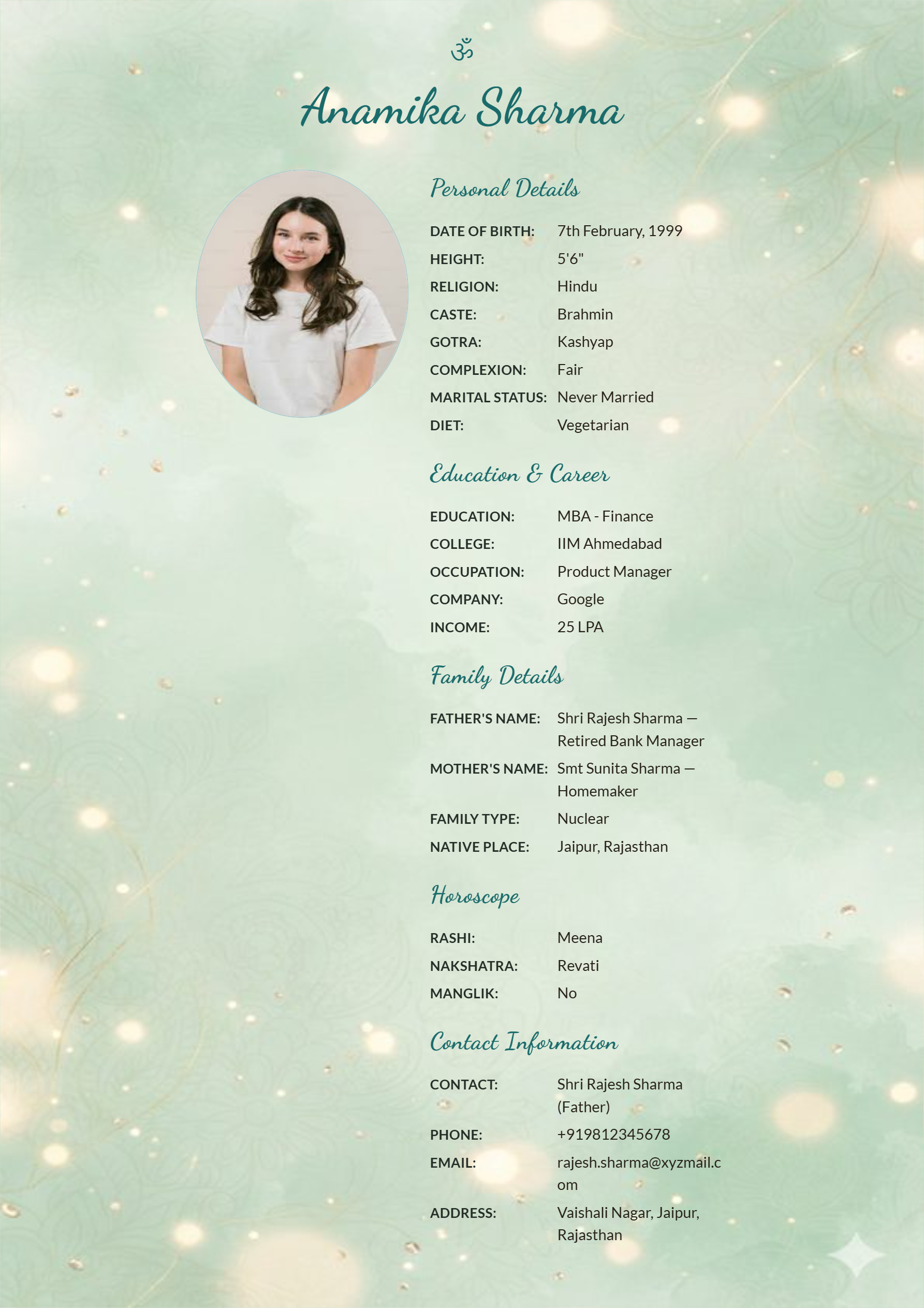 Sample marriage biodata 2
