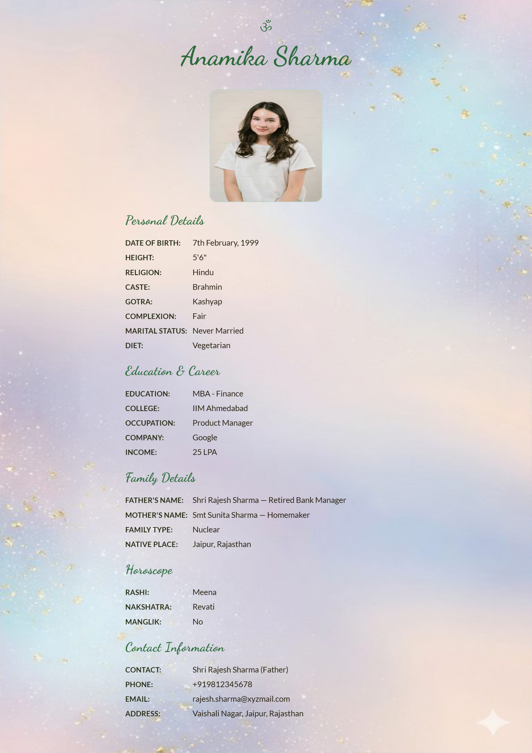 Sample marriage biodata 3