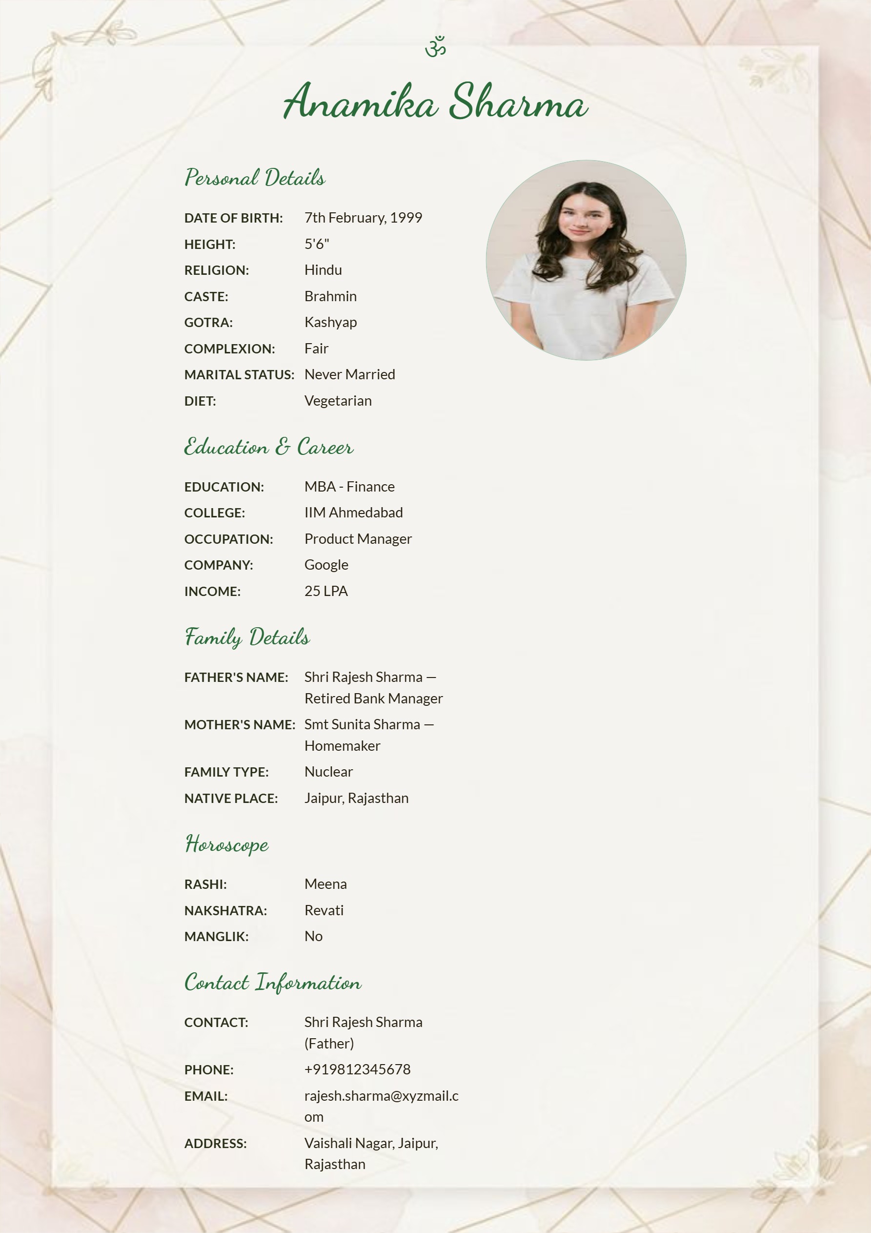 Sample marriage biodata 4
